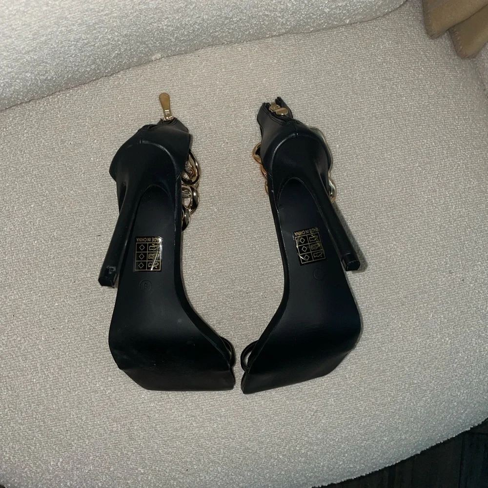 Gold Chunky Ankle Strap High Heels - Picture 6 of 16